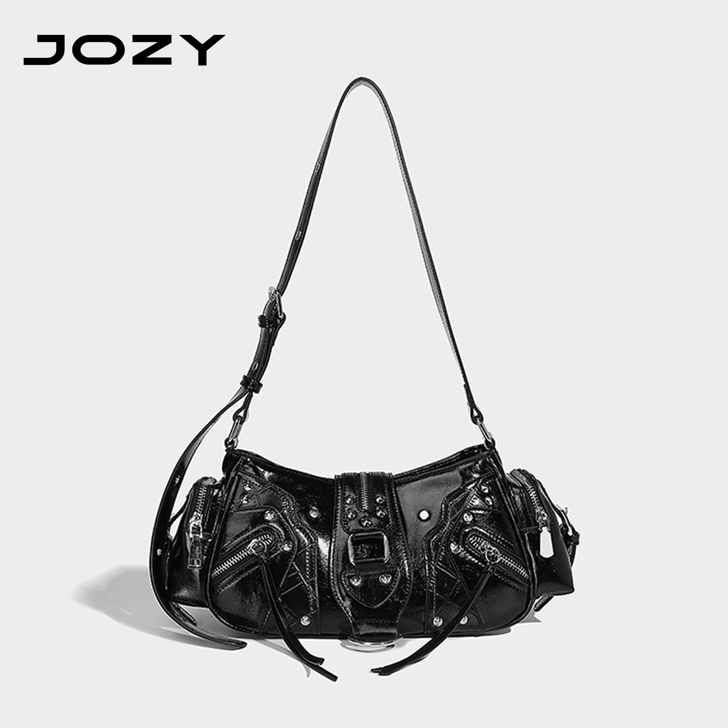 JOZY оригинальный нишевый дизайн, стиль горячей девушки, с заклепками, масляно-восковая кожаная мотоциклетная сумка-мессенджер на одно плечо, сумка для подмышек, новинка зимы 2025