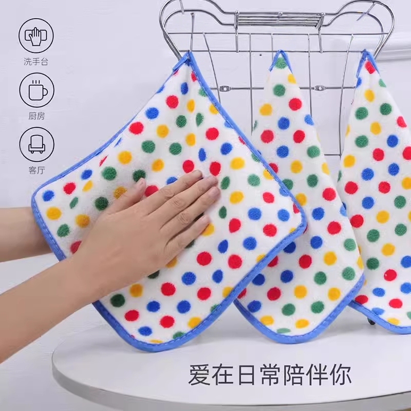 Colorful Polka Dot Coral Fleece Cleaning Cloth, Thickened and Highly Absorbent, Kitchen Dishwashing Household Cleaning Cloth Square Towel Colorful Polka Dot Coral Fleece Cleaning Cloth, Thickened and Highly Absorbent, Kitchen Dishwashing Household Cleaning Cloth Square Towel