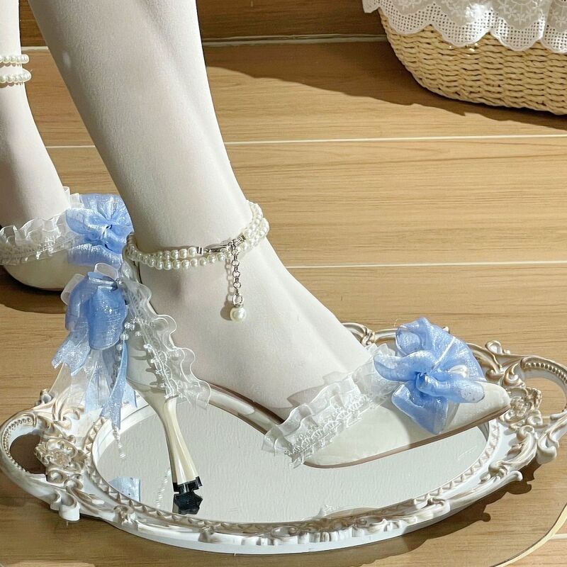 New Original Lolita Wedding Starry Sky Gauze Light Blue Bow Coming-Of-Age Ceremony Lolita Fantasy High Heels