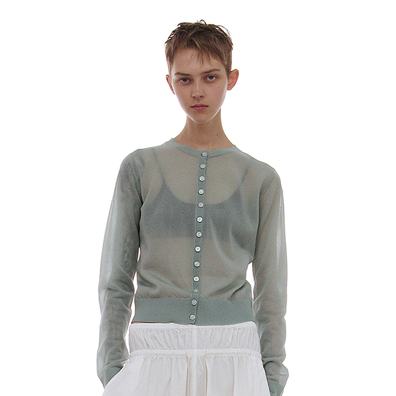 Reversible Short Knit Cardigan Partimento with Paper-Like Yarn, Lightweight and Breathable, Round Neck Sun Protection Top