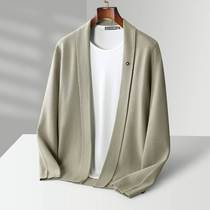 Double-layered cashmere sweater mens cardigan V-neck long-sleeved business casual versatile 100% pure wool sweater jacket