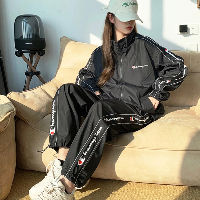 Autumn and Winter New Champion Set Women's Jacket Running Casual Sports Men's Couple Two-Piece Set Loose Long Pants