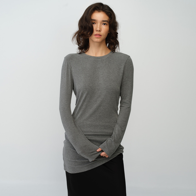 Filgood New Gray Long-Sleeved Dress with Good Elasticity and Highlights the Figure Fg06D03