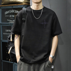 Summer Short Sleeve T-Shirt Men 2025 New arrival American Heavy weight pure cotton Trendy Loose Letters Casual Half Sleeve Tops