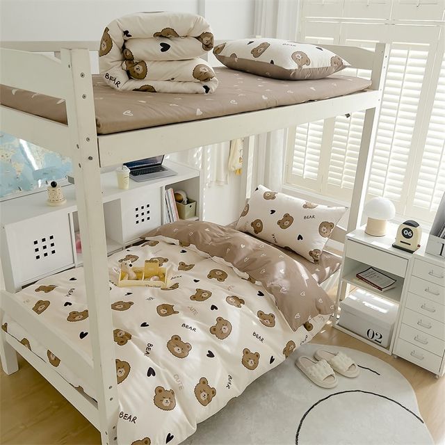 College student dormitory three-piece h-set bedding full cotton single bed printed quilt cover bed single pure cotton quilt up and down