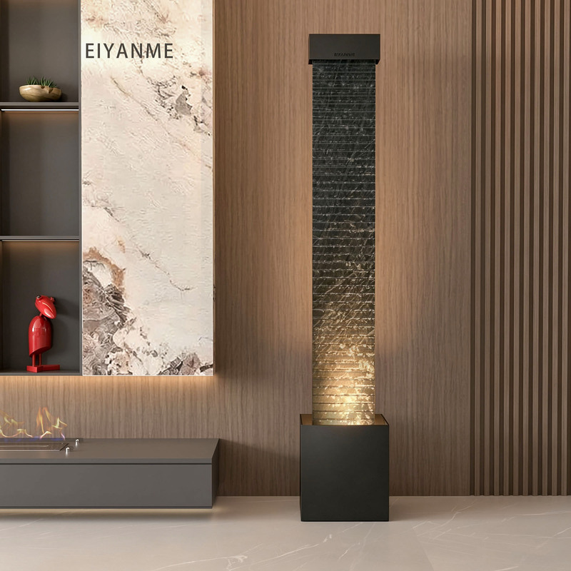 Modern Flowing Water Ornaments, Tv Cabinet, Large Floor-Standing Water Curtain Wall, Light Luxury Living Room, Entrance Hall, Circulating Water Feature, Housewarming Decoration
