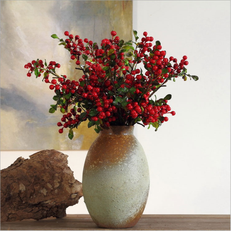 Spring Festival New Year Housewarming vase Red pulp simulation holly cranberry fruit with leaves Flower arrangement decorative ornaments Fake flower package