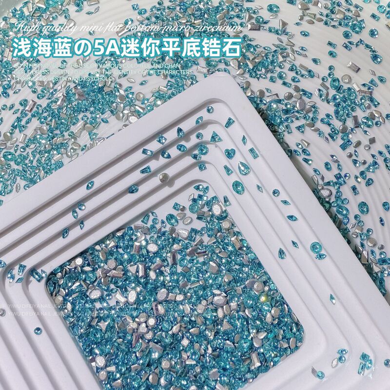 Swarovski Blue Flat-Bottom Nail Art Rhinestones, Light Sea Blue K9 Zircon Mixed Flat-Bottom Lake Blue Marquise Teardrop Nail Art Decorations