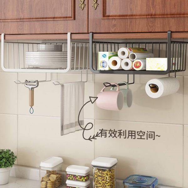 Hook-hanging basket wardrobe door plastic wrap without punching rack built-in hanging cabinet storage cabinet kitchen items multi-function