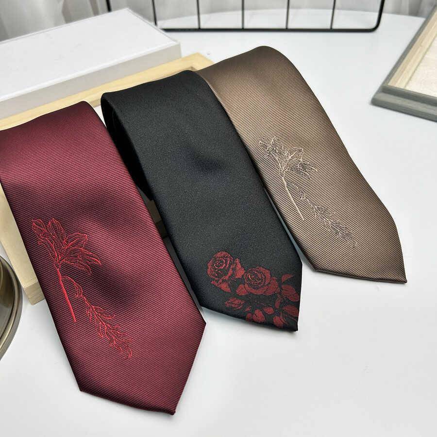 Personalized design, black hand-stitched men's casual business white shirt, new Chinese style rose embroidered tie