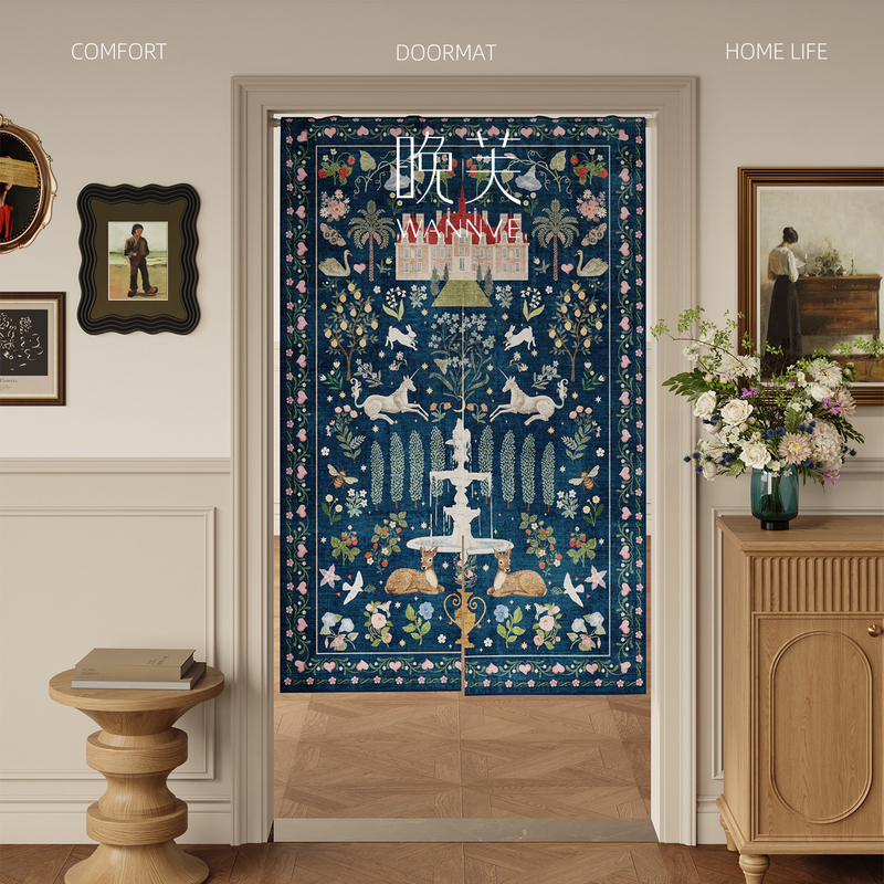 Courtyard Secret Garden Chinese-Style Door Curtain, High-End Blocking Curtain, Kitchen Oil-Proof Half Curtain, Versatile Bedroom No-Drill Partition Curtain Courtyard Secret Garden Chinese-Style Door Curtain, High-End Blocking Curtain, Kitchen Oil-Proof Half Curtain, Versatile Bedroom No-Drill Partition Curtain