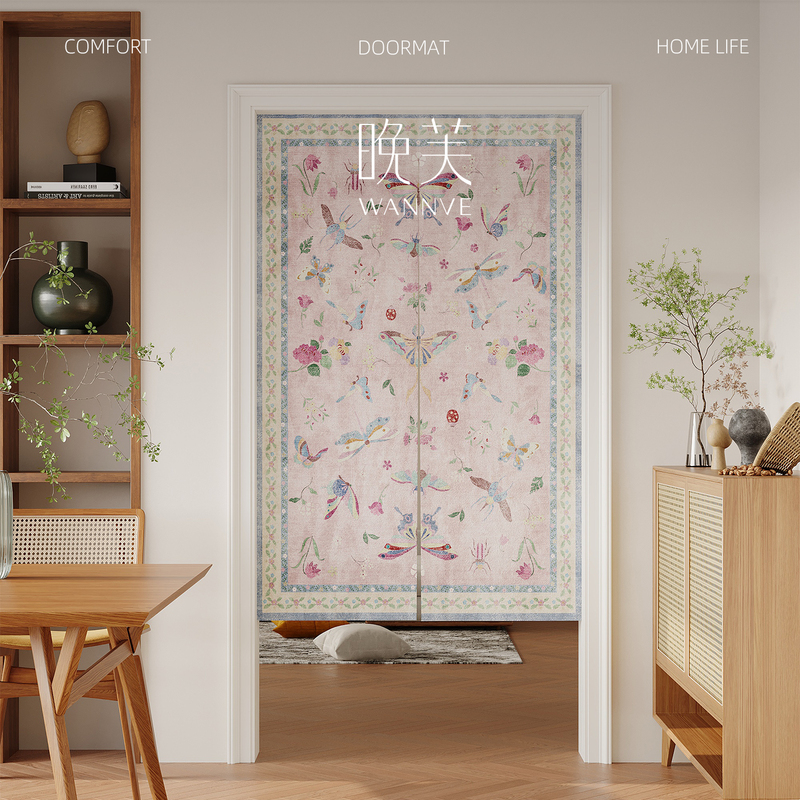Neon-Style Spring Door Curtain, Chinese-Style High-End Partition Curtain, Kitchen Oil-Proof Half-Open Retro Bedroom No-Drill Partition Curtain
