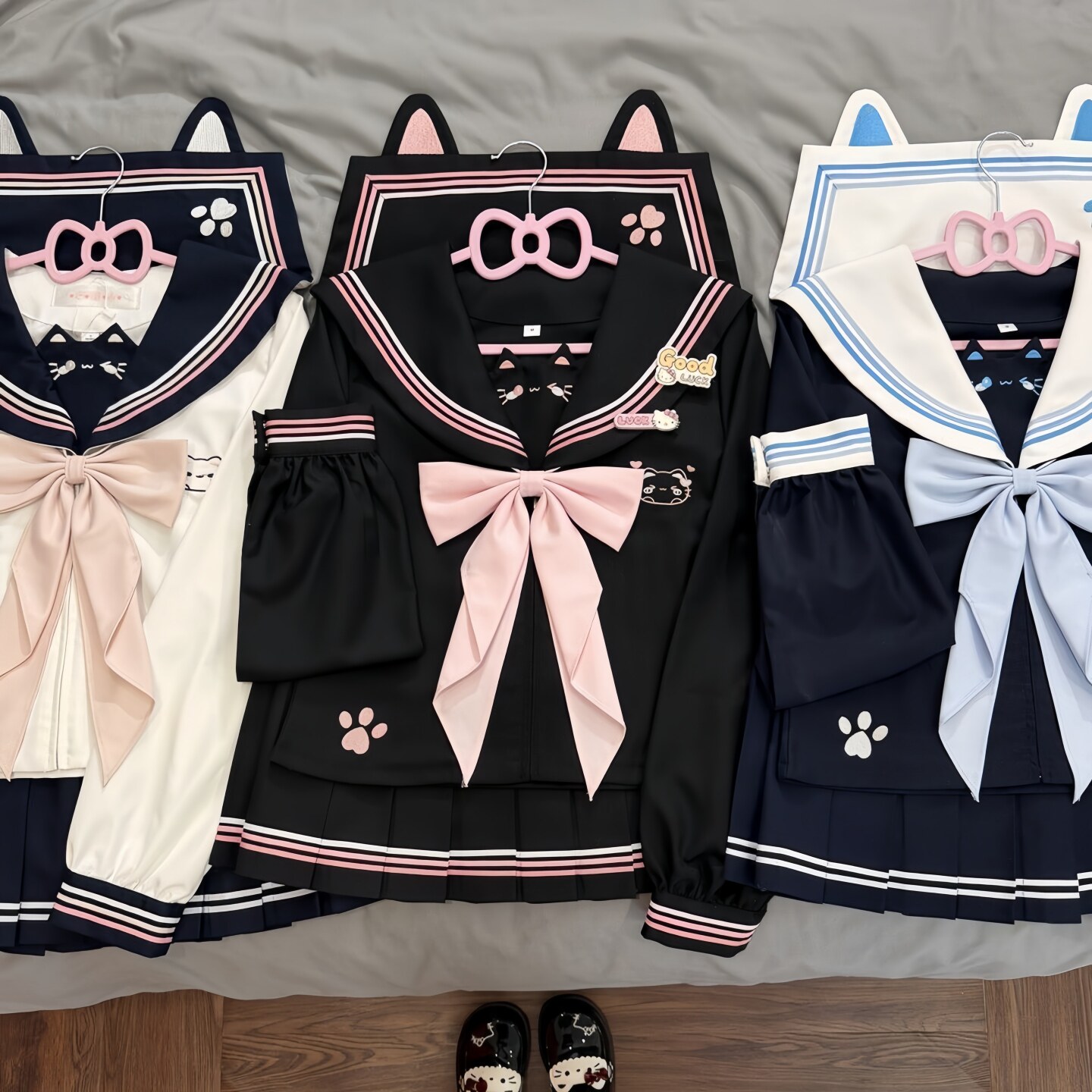 (Heartbeat Little Meow) Japanese Sweet Original Genuine JK Uniform Japanese Waist Cute Sailor Suit Set
