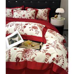 New Home Textile Chinese Style 100 Count Knot Wedding Bedding Red Wedding Rose Long-Staple Cotton pure cotton Four