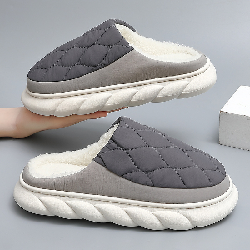 Japanese-Style Muji soft sole Large Size Men's Cotton Slippers, Thick-Soled Indoor Non-Slip Plush Cotton Slippers for Women, Suitable for Outdoor Wear