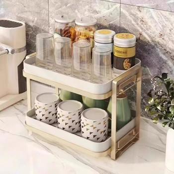Storage rack coffee glass drain light luxury double-layer tea cup tray storage mug desktop cup storage rack