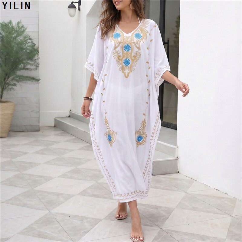 Yilin's New Product for the Year! European and American Style Beach Dress for Women, Floral Pullover Bikini Swimsuit, Kaftan Women's Clothing.