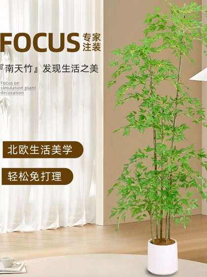 Simulated Green Plant Nandina Bamboo Floor-Standing Potted Plant Living Room Decoration Indoor Artificial Plant High-Quality Bonsai Decoration Artificial Tree