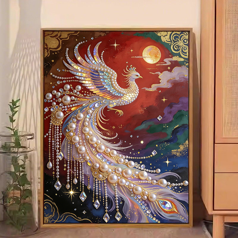 2026 New Pearl Painting Chinese Style Phoenix Kitten Material Kit DIY Handmade Diamond Painting Living Room Decorative Painting