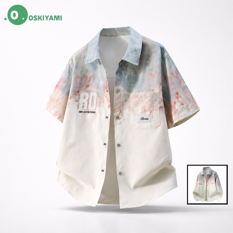 Denim Jacket Short-Sleeved Shirt Men's 2026 Summer New Fashion Brand Loose Thin Gradient Color Long-Sleeved Versatile Jacket