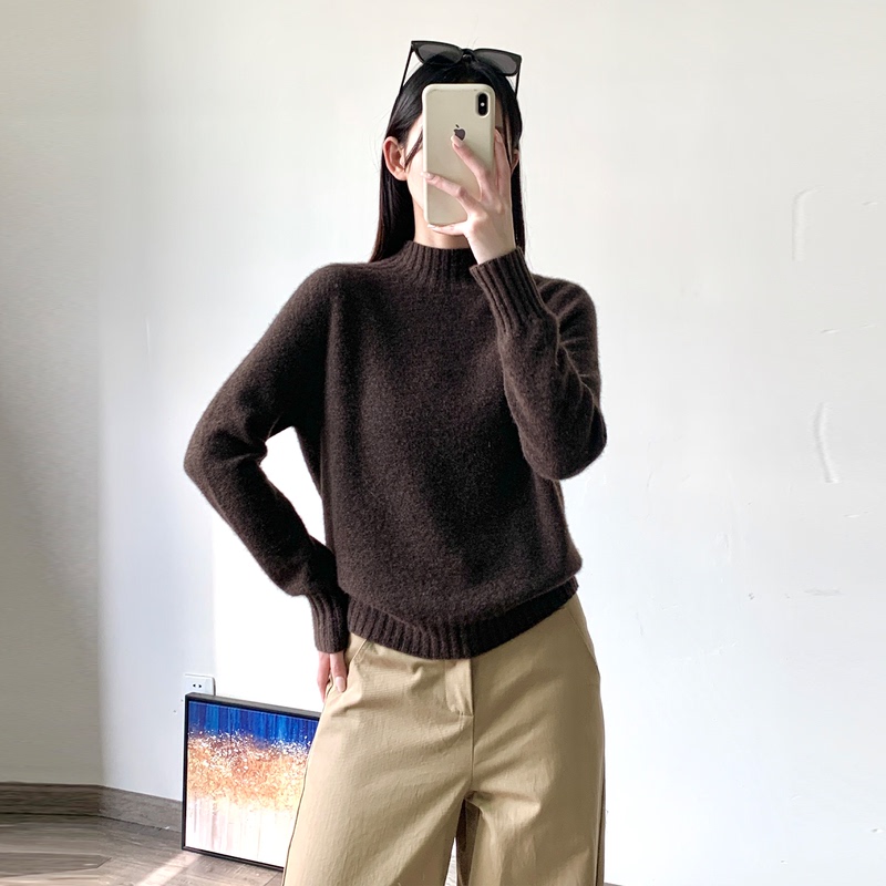 Half-Turtleneck Knit Sweater for Women, 2026 Autumn New Style, Loose Ribbed Pullover with Yak Wool, Base Layer Top Half-Turtleneck Knit Sweater for Women, 2026 Autumn New Style, Loose Ribbed Pullover with Yak Wool, Base Layer Top
