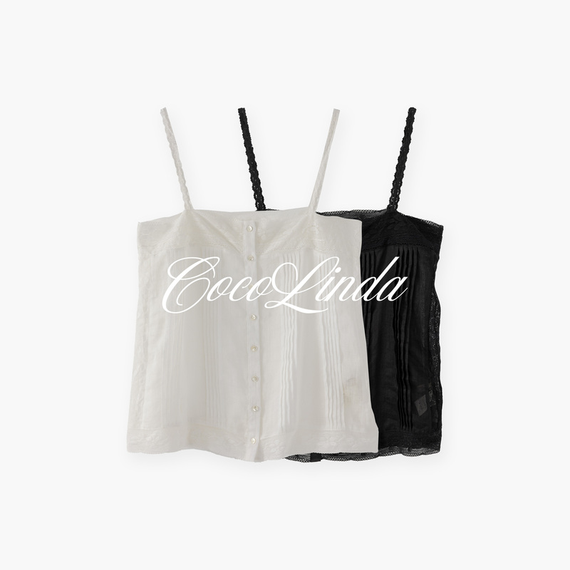 Cocolinda |   100% Ramie High-Quality French Resort-Style Lace Trim Camisole V4413