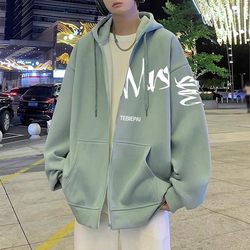 Sweatshirt men's spring and autumn 2025 New arrival hooded Heavy weight Loose Plus size Outwear American Casual zipper Cardigan Tops