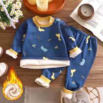 Baby plus velvet thermal underwear set baby split autumn clothes and autumn pants thickened childrens mens and womens pajamas autumn and winter