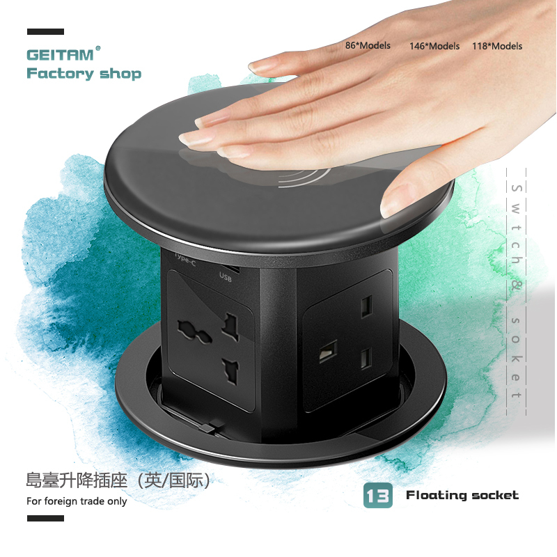 13A British/European Standard Retractable Socket Embedded in Kitchen Island Power Strip International Universal Retractable Power Board with USB
