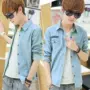 Mùa xuân và mùa thu nam áo sơ mi denim giản dị cộng với chất béo lớn kích thước dài tay áo dày - Cực lớn áo hoodie nam chính hàng