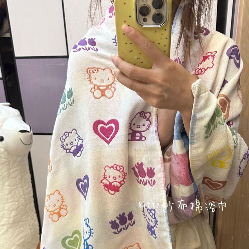 Hellokitty Cute Cotton Bath Towel Gauze Cotton Large Bath Towel Large Towel Kidsren Baby Wrap Bath Absorbent