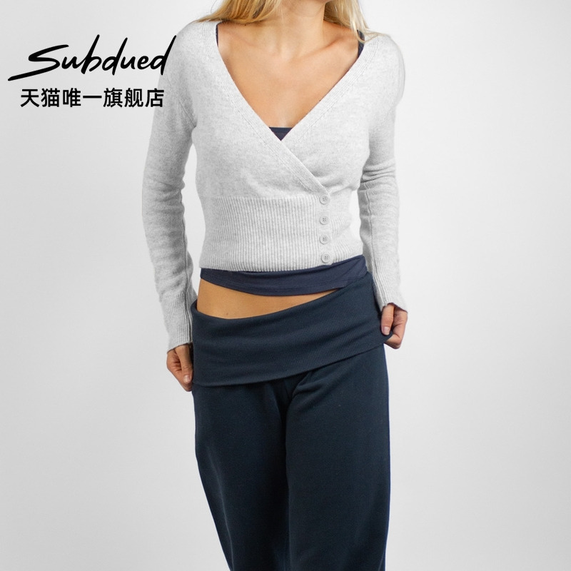Subdued Sweater 26 Early Autumn New Women's V-Neck Cross-Wrap Side-Button Slim-Fit Knit Pullover