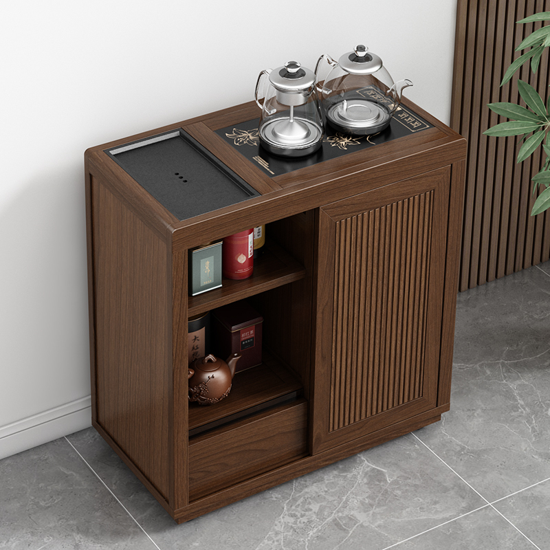 Solid Wood Tea Table with Integrated Kettle, Small Tea Cabinet, Side Table, Tea Brewing Table, Tea Tray, Small Tea Stand, Tea Side Cabinet