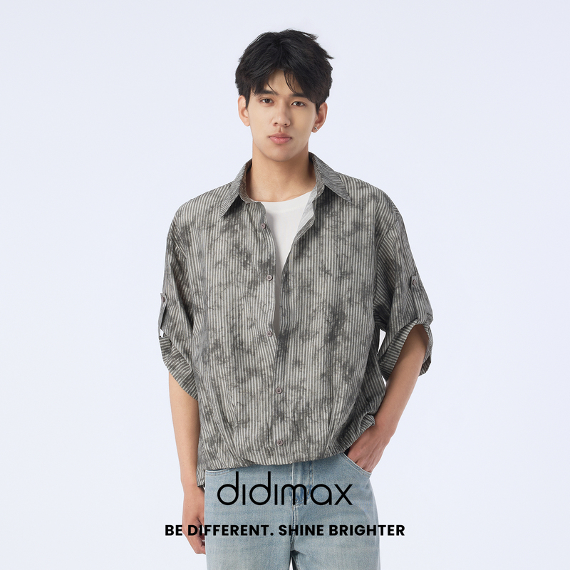 Didimax New Summer Style Black Casual Shirt with Stripes and White Gradient Effect, Faux Two-Piece Design X19209
