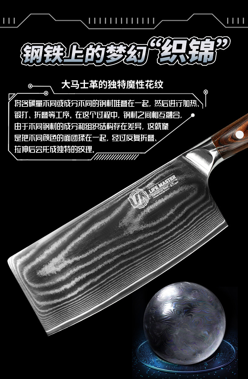 安享好物 安享B级切片刀-朗马大马士革切片刀  