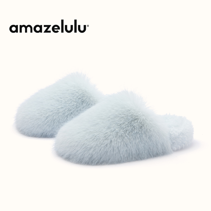Amazelulu Furry Slippers for Women, Suitable for Outdoor Wear, 2025 New Model, Thick-Soled, Non-Slip, Fashionable, Cute, Plush, Winter Warm