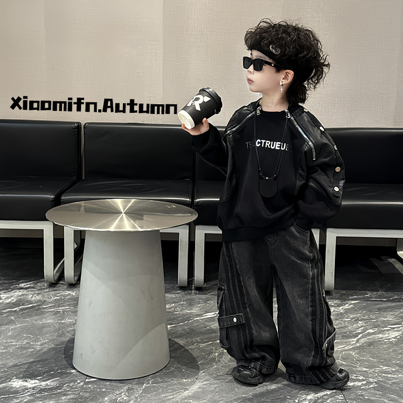 Осенне-зимние костюмы для мальчиков, новинка 2025 года, свитер, джинсы, красивый костюм в стиле Хан Фан для детей от 3 до 6 до 12 лет в корейском стиле