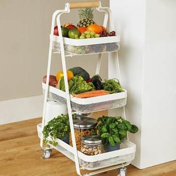 Factory direct sales resarto storage rack, three-layer storage rack, living room and kitchen movable metal trolley