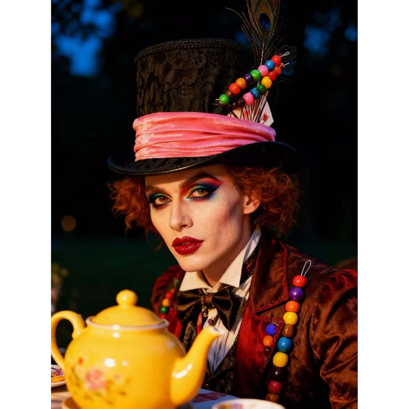 New Mad Hatter Cos Hat Stage Performance Photo Studio Photography Props Catwalk Rolled Edge Flat Top Lace Hat