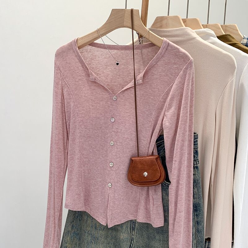 Lyocell Tencel Pink Inner Layer Base Shirt for Women, Spring 2025 New Style, Trendy Niche Slim-Fit Long-Sleeve T-Shirt Top Lyocell Tencel Pink Inner Layer Base Shirt for Women, Spring 2025 New Style, Trendy Niche Slim-Fit Long-Sleeve T-Shirt Top