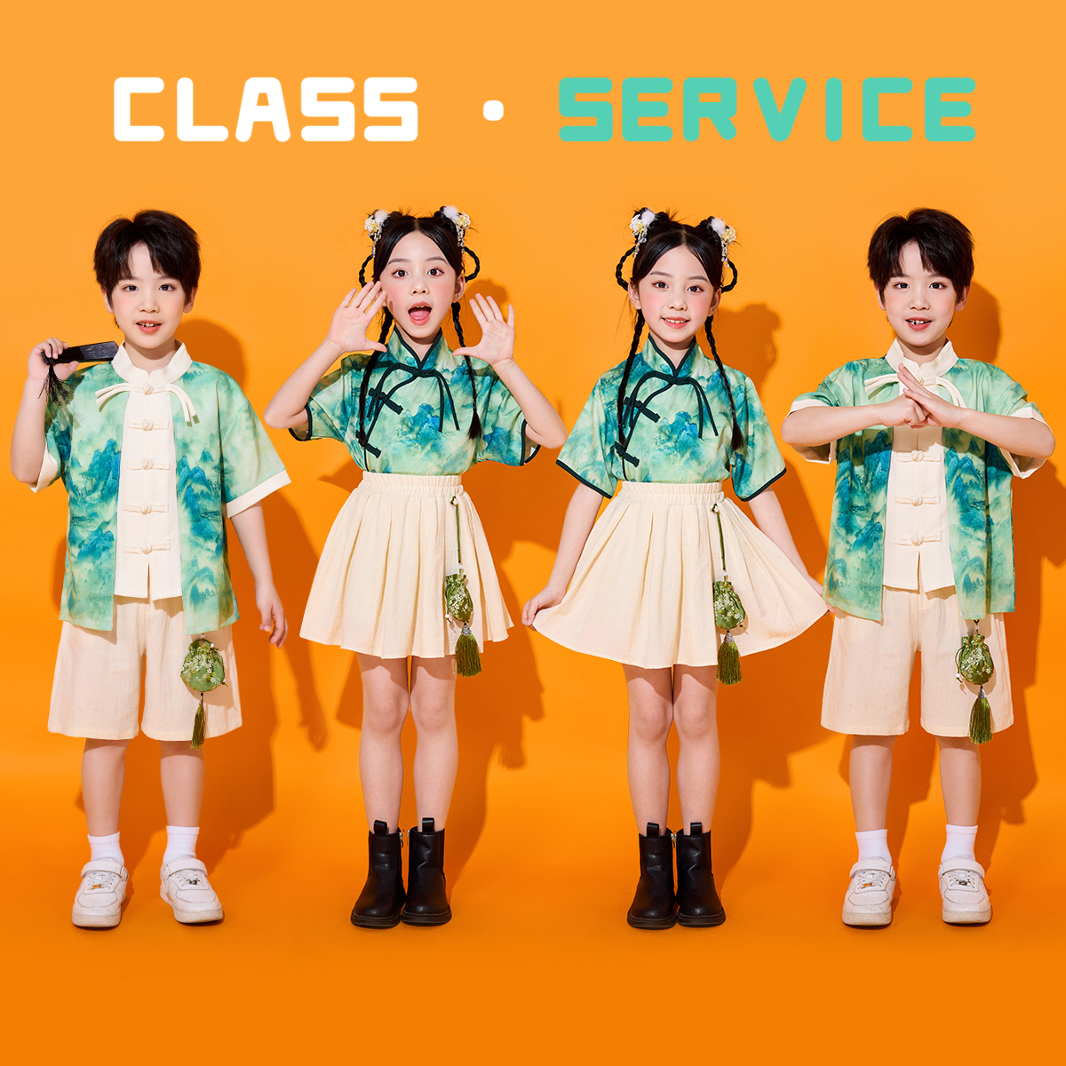 子供のチアリーディングパフォーマンス衣装中国風小学校運動会開会式合唱上春山漢服