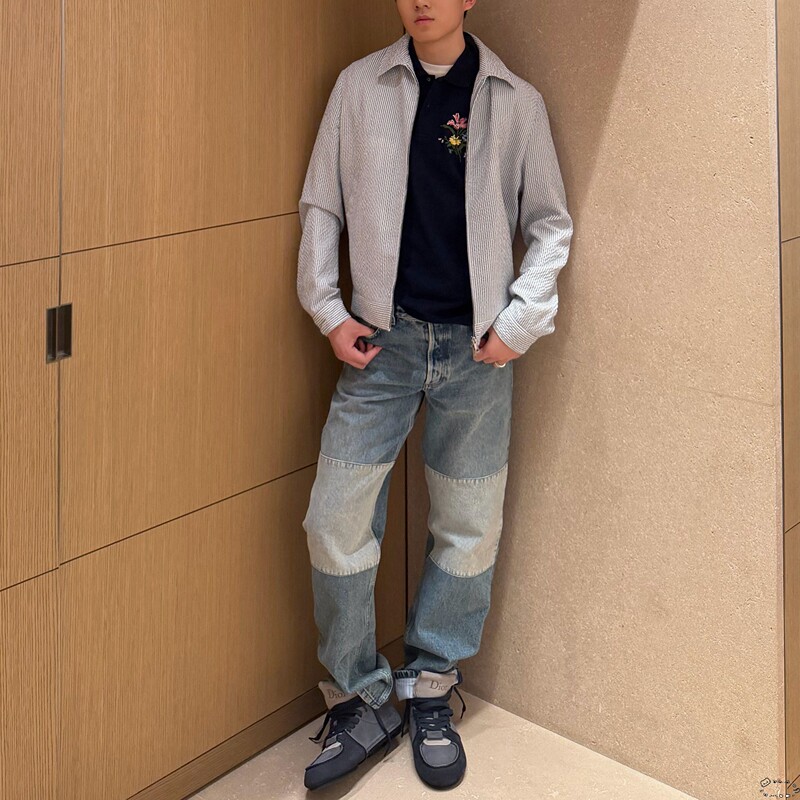 Dior/Dior New Style Five-Pocket Design with Belt Loop, Cotton Patchwork, Color-Blocking Jeans for Men, Women's Long Pants