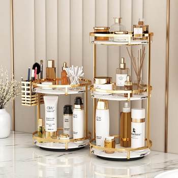 Bathroom shelf cosmetic storage rack dressing table table top storage rotating iron rack bathroom corner