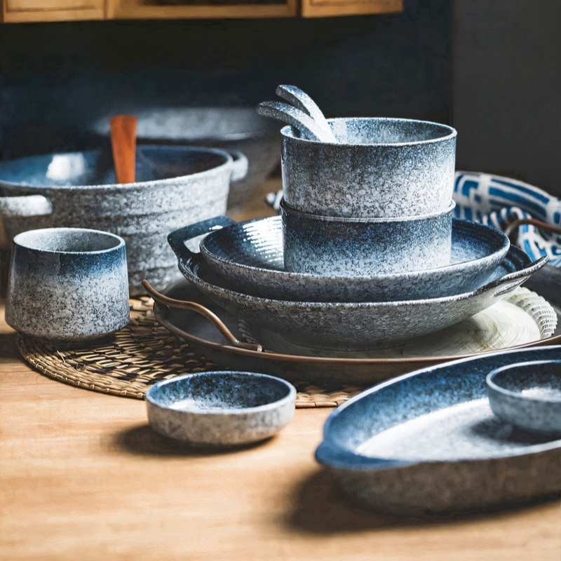 Household Bowl and Plate Set, Household Bowls, Plates, Chopsticks, Cups, Spoons, Complete Set of Ceramic Tableware, Housewarming Gift