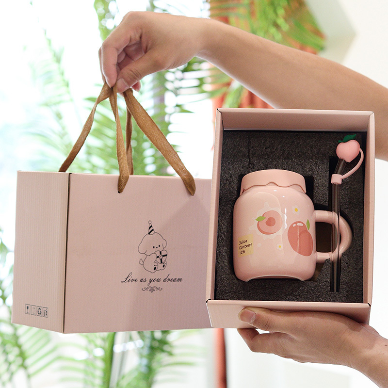 Graduation Gift, Graduation Season Ceramic Mug with Straw, High-Looking and Cute Gift Box, Birthday Gift for Girls