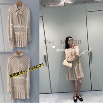 Peach Clothes Double 4 Womens Long Sleeve Crepe MF5046 Pleated Dress