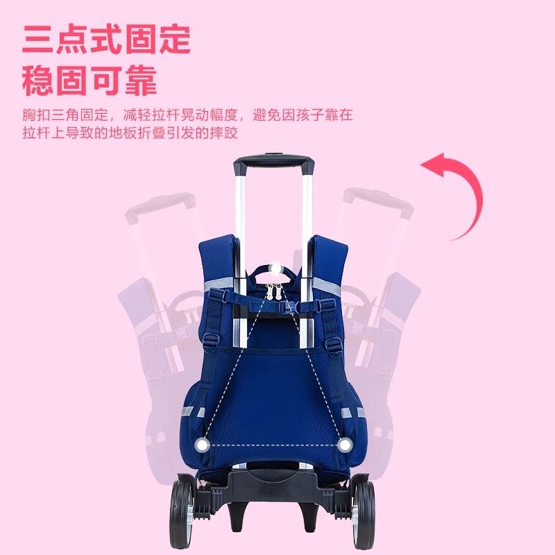Six-Wheel Stair-Climbing Trolley School Bag, New 3D Cartoon Trolley Bag for Primary School Students, Grades 1-2-4, Detachable Children's Weight-Reducing Drag Bag, Stair-Climbing Large-Capacity Unisex Backpack