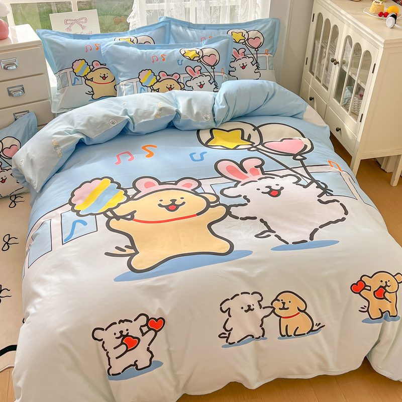 Line Drawing Puppy Cartoon Bedding Four-Piece Set Pure Cotton Cute Children's Student Dormitory Duvet Cover Three-Piece Set Line Drawing Puppy Cartoon Bedding Four-Piece Set Pure Cotton Cute Children's Student Dormitory Duvet Cover Three-Piece Set