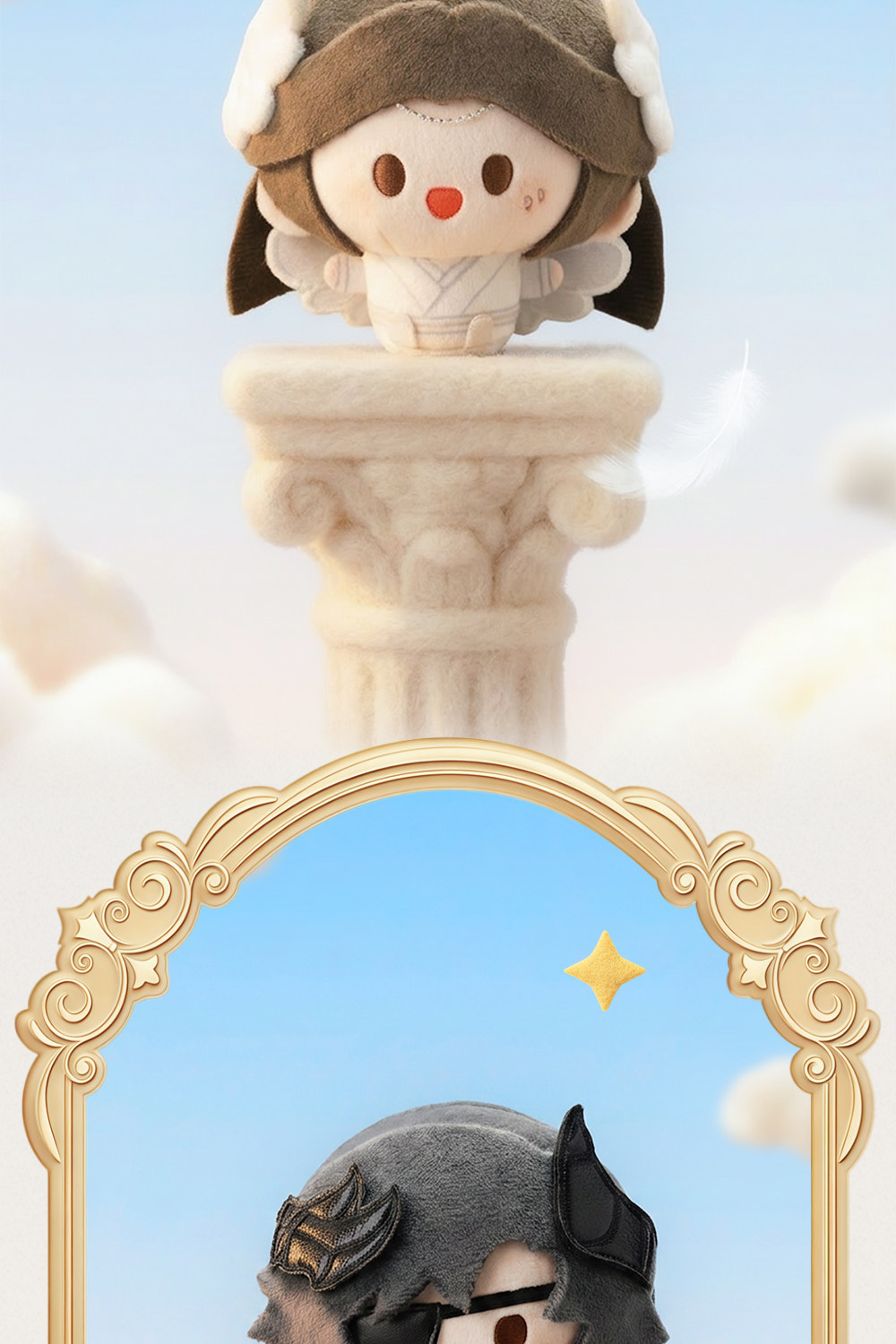 MINIDOLL TGCF Angel and Demon Huhu plush keychain Angel Xie Lian display detail