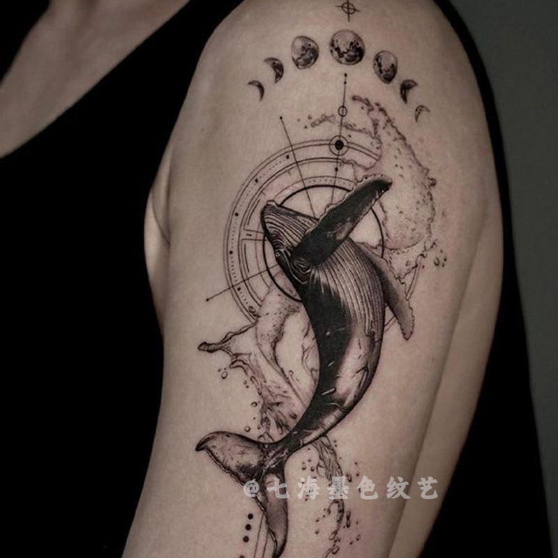 Trendy and Cool Large Arm Tattoo Stickers Covering Scars, Whale, Clock, Juice, Herbal Semi-Permanent Waterproof Long-Lasting for Men and Women